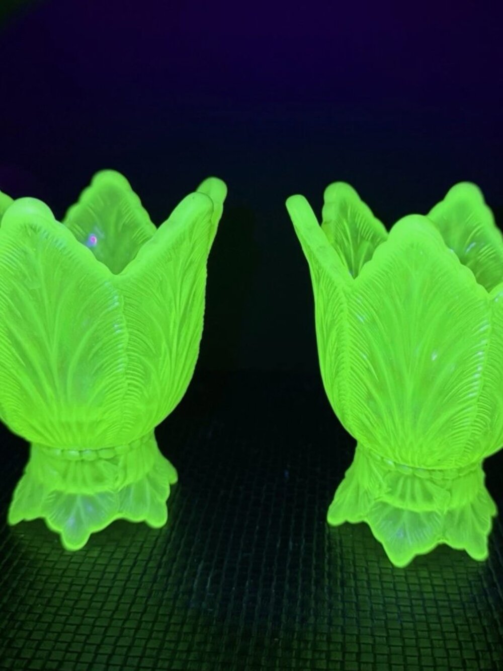 Vintage Fenton Topaz Vaseline Glass Reversible Tulip Candle Holder PAIR